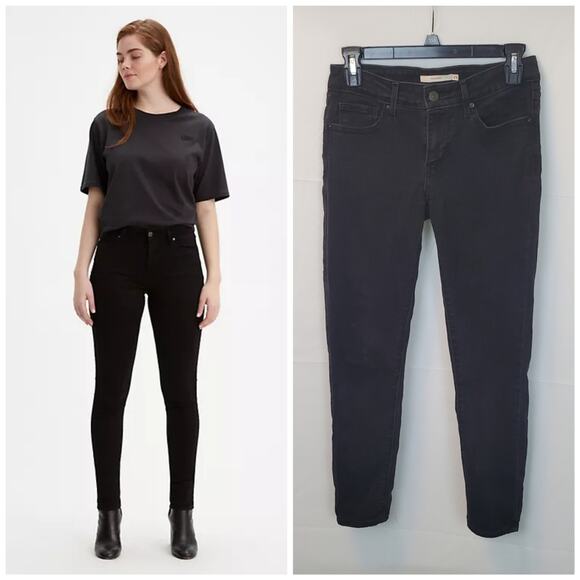 Levi's Flattering Soft Black Crop 711 Skinny Jeans ~Streetwear Flattering Casual - Picture 1 of 12